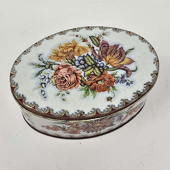 Vtg Daher tin container England grannycore cottagecore rustic floral - Picture 2 of 5